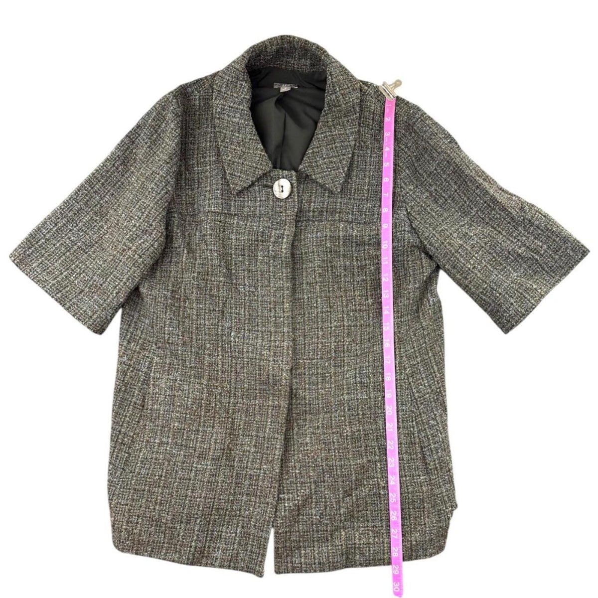 J. Jill Green Gray Tweed Short Sleeve Jacket Classic Preppy Minimalist