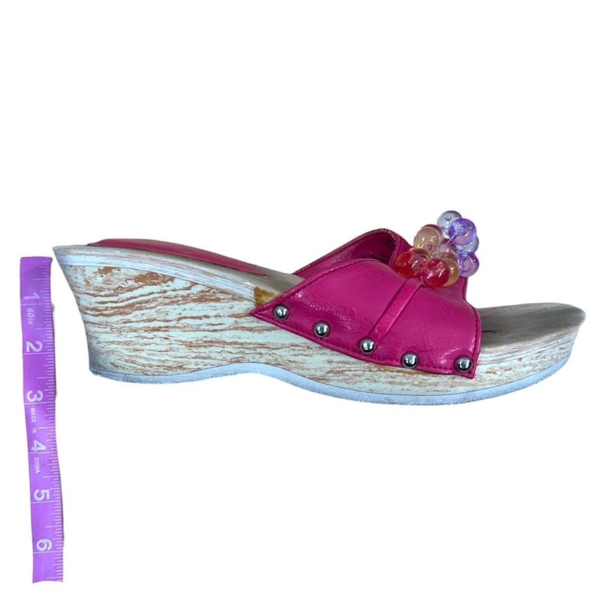 Hot Pink Y2K Wedge Sandals with Crystal Bead Accents