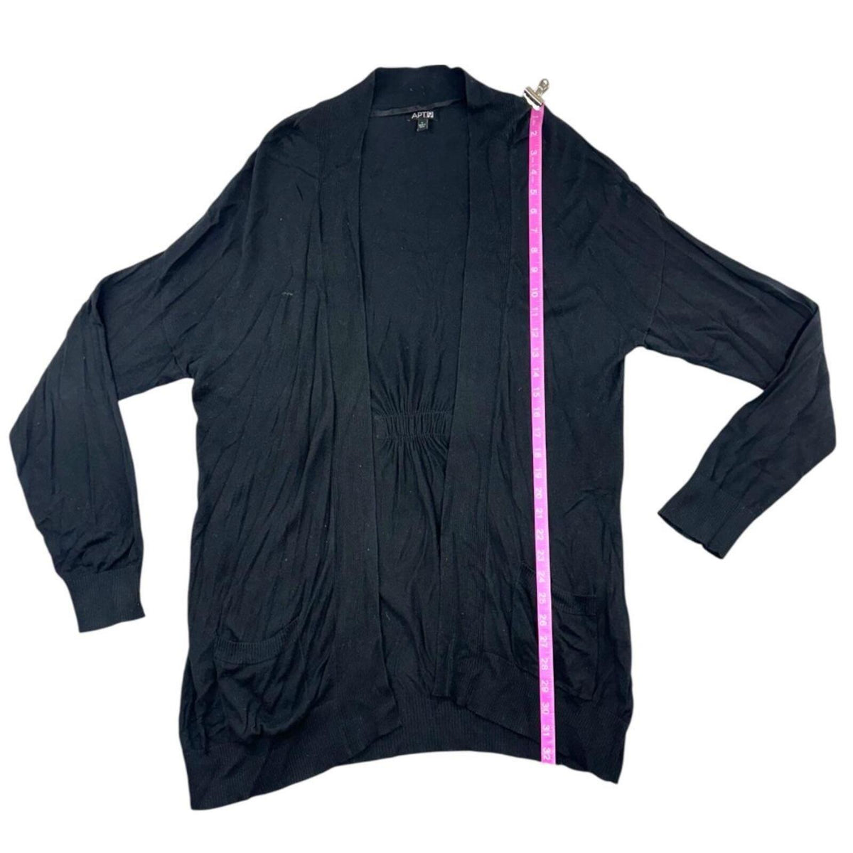 Apt. 9 Black Open Front Cardigan Minimalist Preppy Style with Pocket