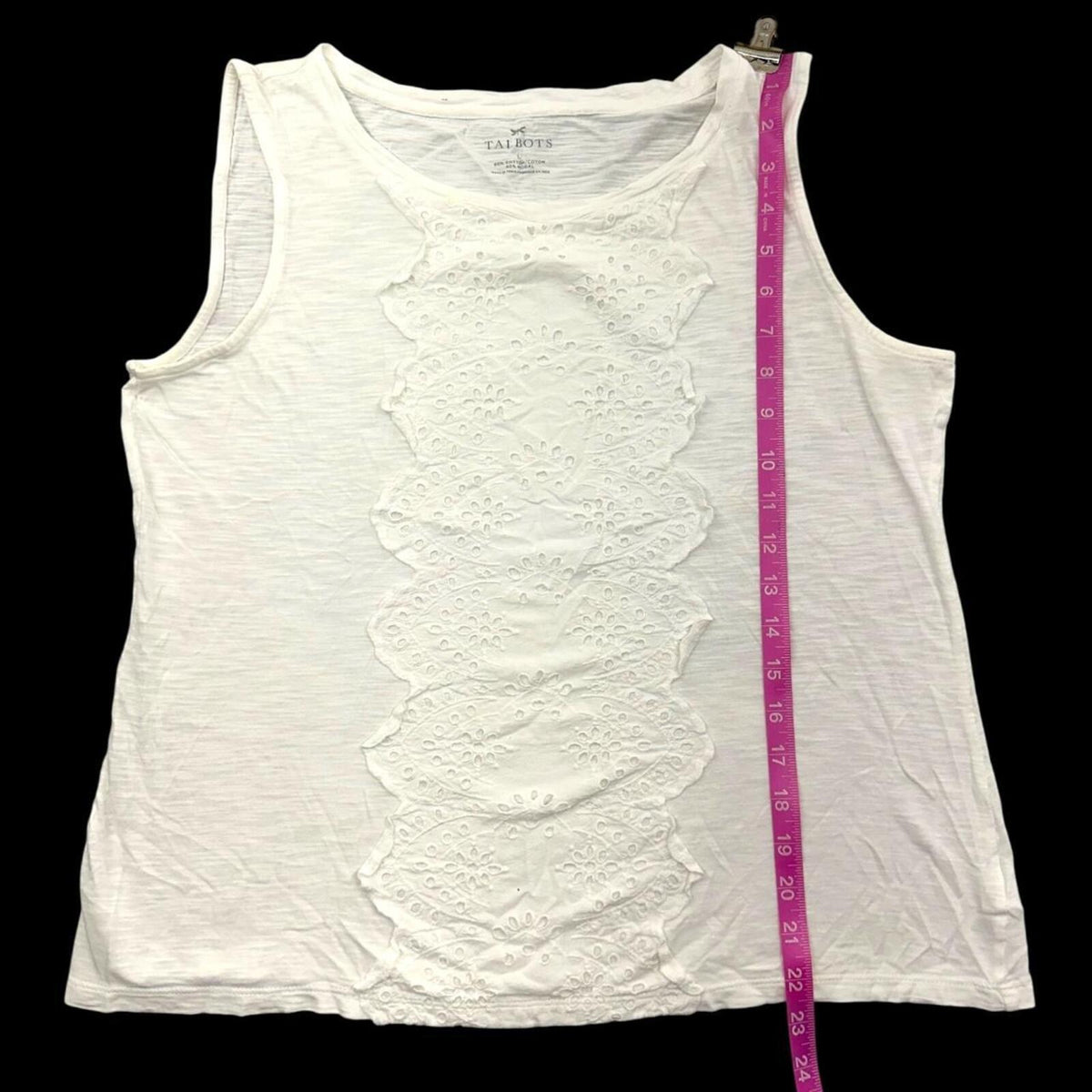 Talbots White Tank Top Large Bohemian Cottage Style Sleeveless
