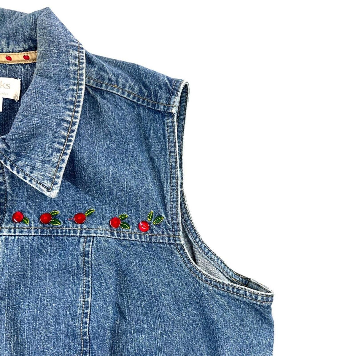 Christopher & Banks Vintage Y2K Cherry Embroidered Denim Vest Wash