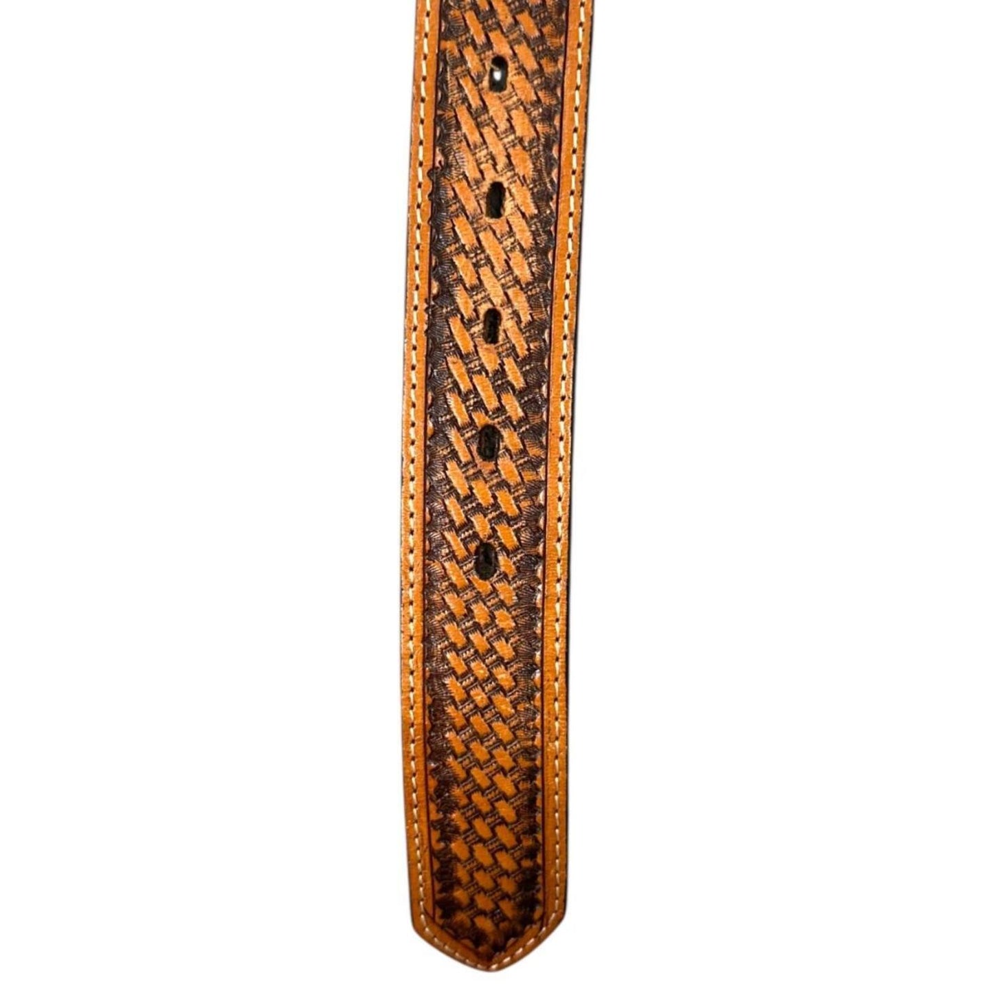 Western Style Tooled Leather Belt With Silver Eagle Buckle