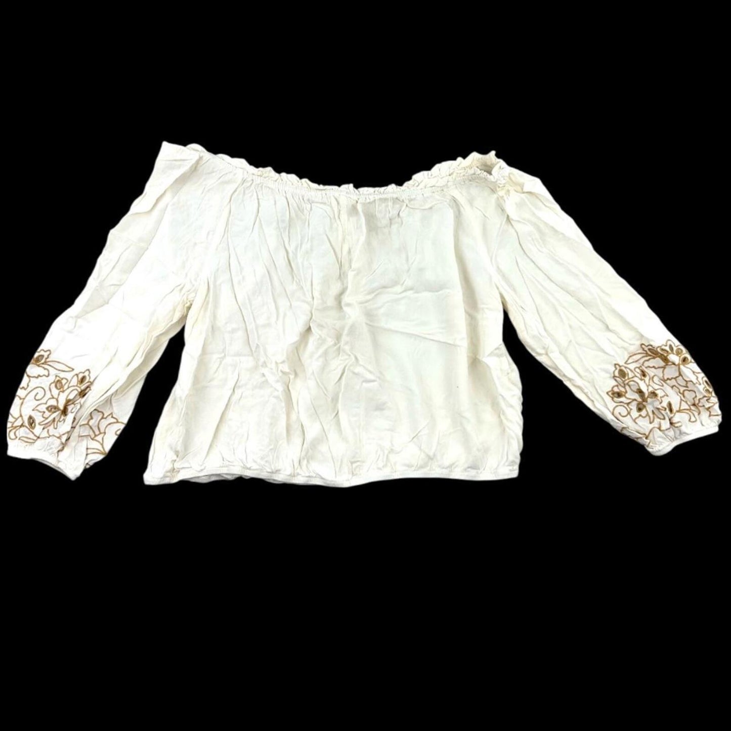 Maurices Off the Shoulder Blouse White Cream Floral Embroidered Bardot Neckline