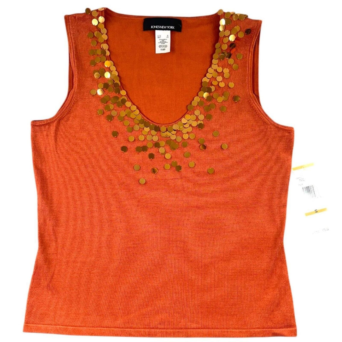 NWT Jones New York Orange Tank Top with Sequin Neckline Y2K Bohemian Style