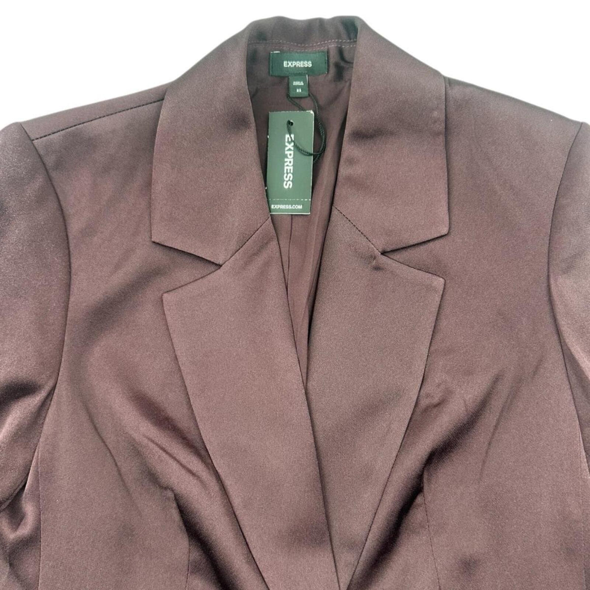 NWOT Express Satin Boyfriend Blazer in Deep Plum Burgundy Elegant Preppy Glam