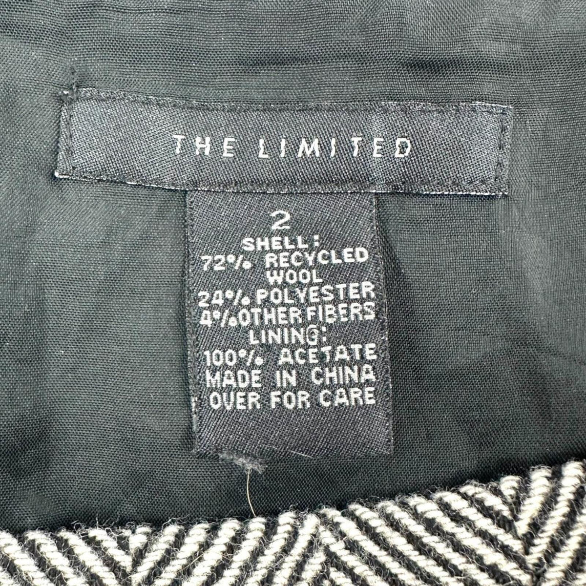 The Limited Classic Black and White Herringbone Wool Blend Mini Skirt
