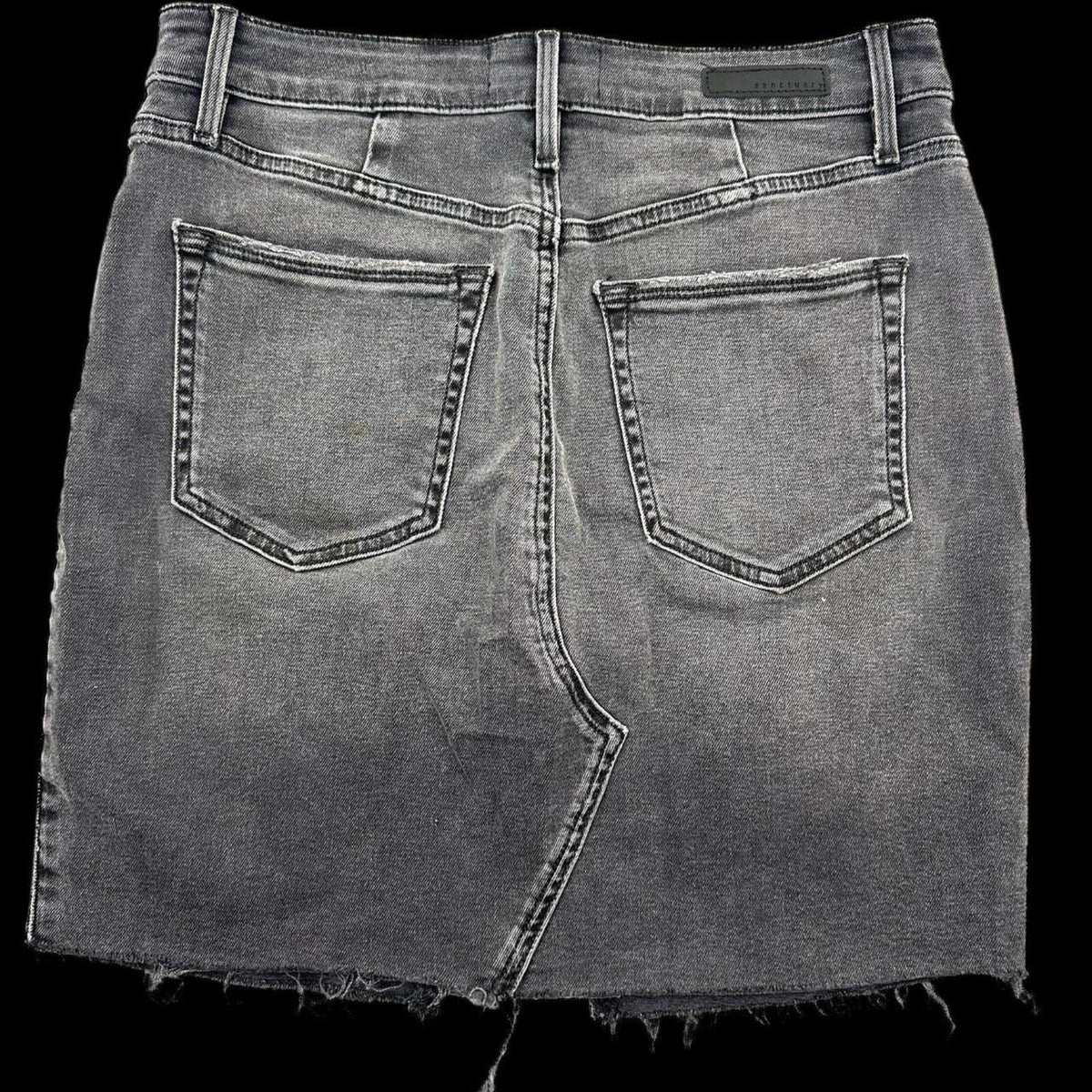 Sanctuary Denim Mini Skirt Black Gray Button Front Raw Frayed Hem Streetwear