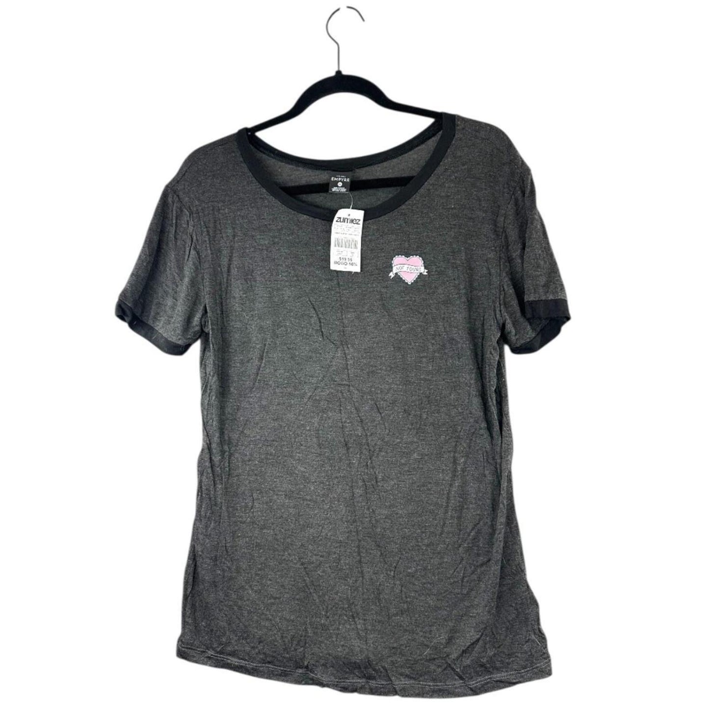 NWT Empyre Grey Graphic Tee with Not Yours Heart Patch