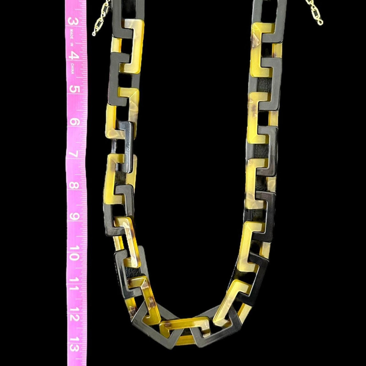 Bold Geometric Resin Chain Necklace with Gold Tone Chain
