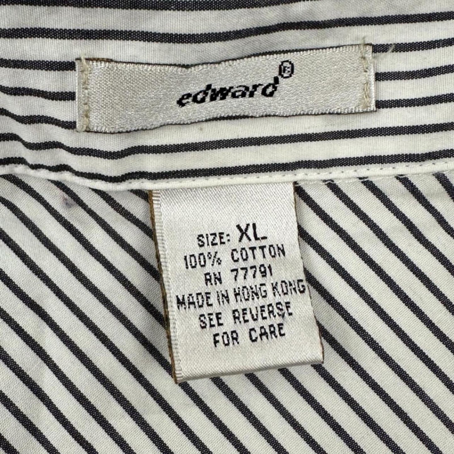 Vintage Edward Black and White Striped Cotton Shirt Classic Preppy Button Up