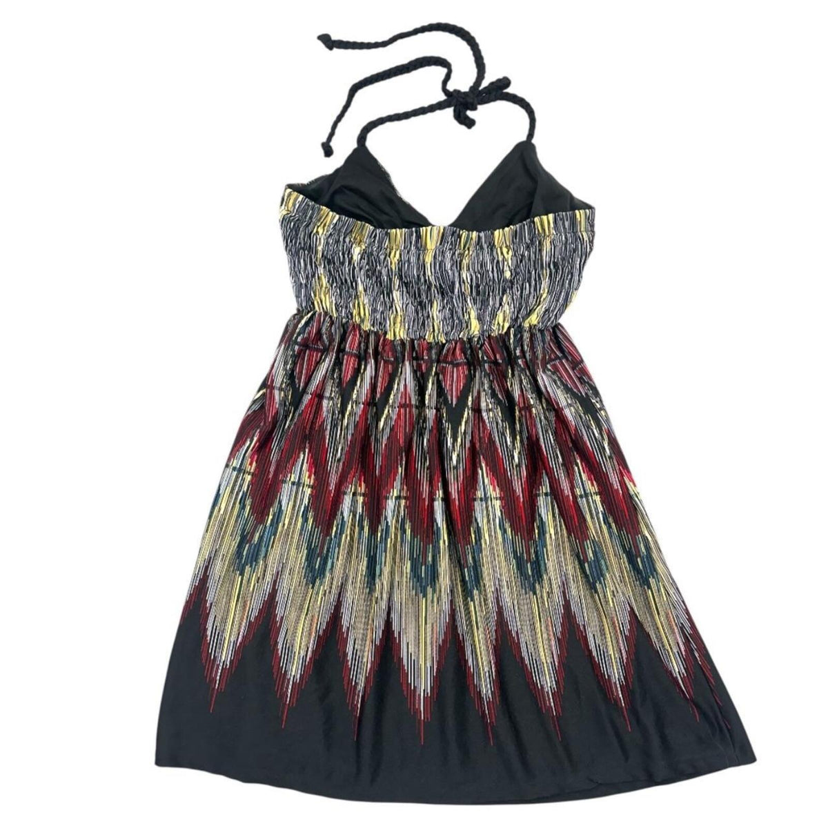 Bohemian Fairy Whimsigoth Halter Dress Black Red Zigzag Pattern