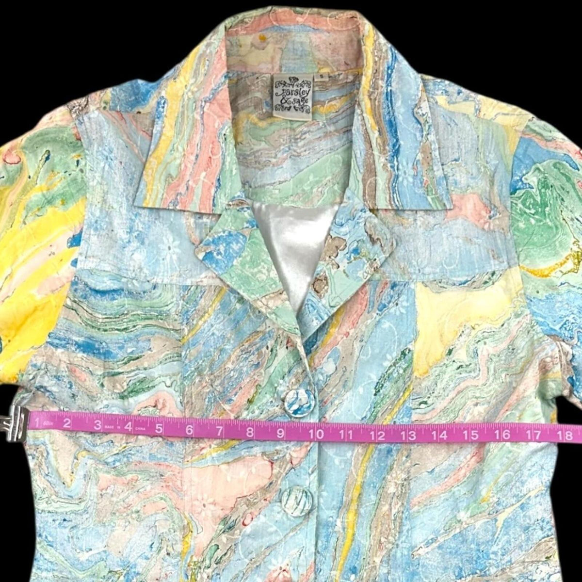 Parsley & Sage Marbled Button Down Jacket Multi Color Bohemian Preppy