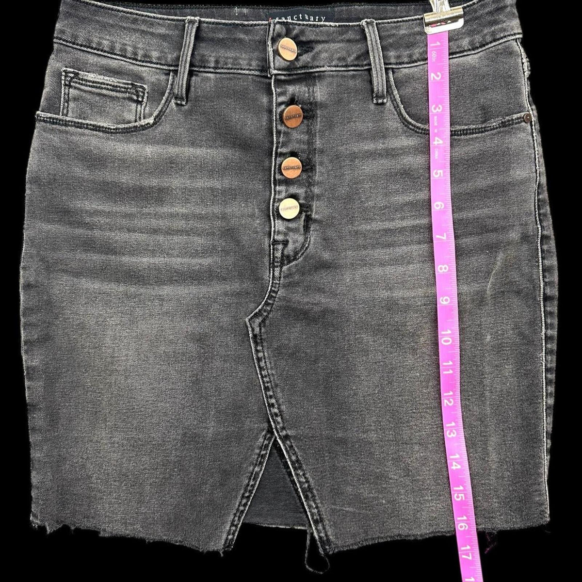 Sanctuary Denim Mini Skirt Black Gray Button Front Raw Frayed Hem Streetwear