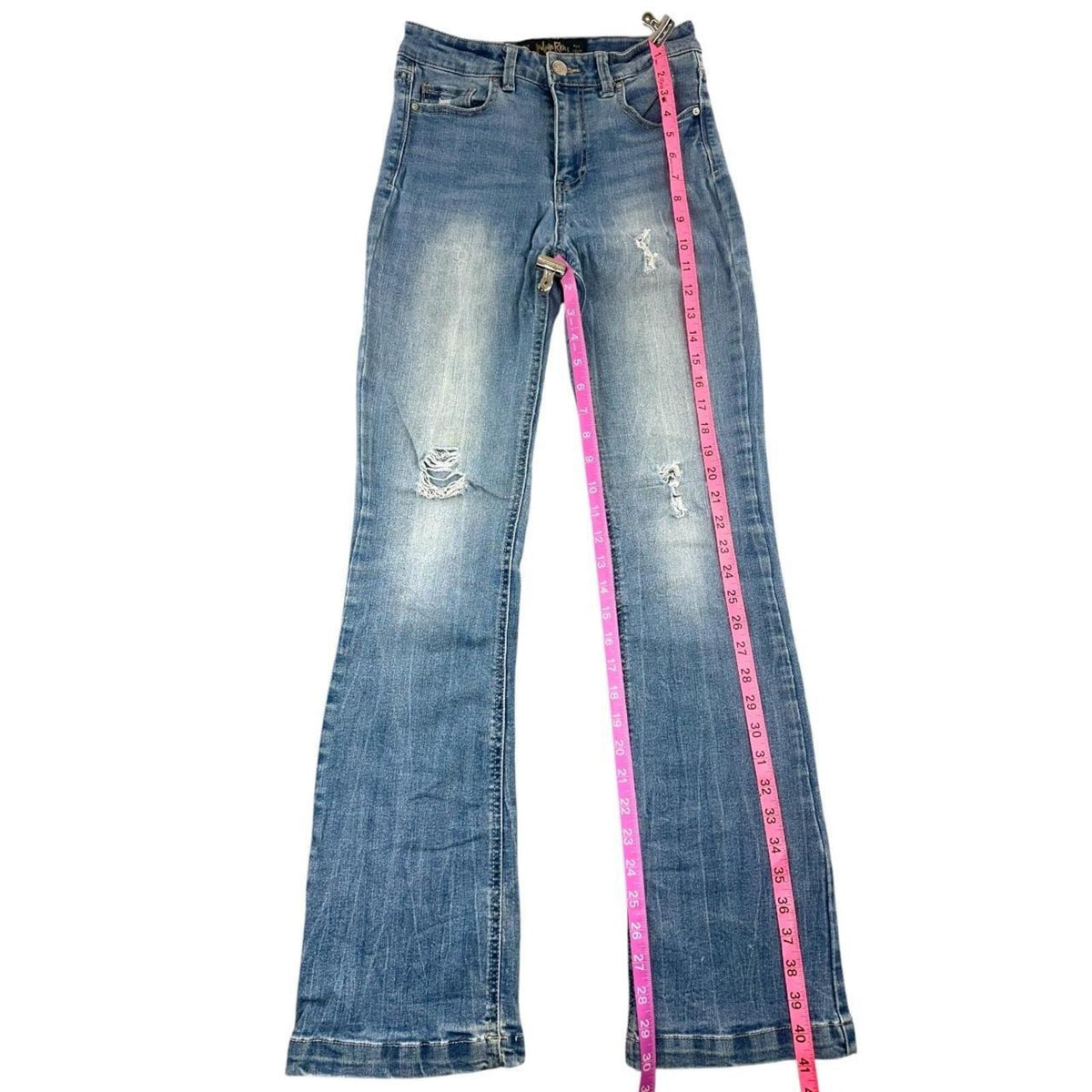 Indigo Rein Distressed Boho Flare Jeans Medium Wash High Rise Y2K