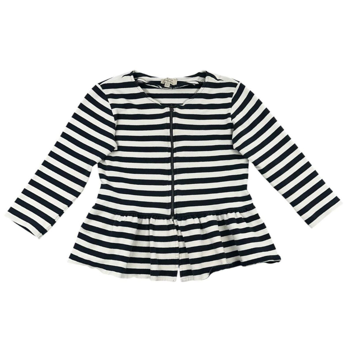 ZARA Trafaluc Navy White Striped Peplum Jacket with Front Zipper