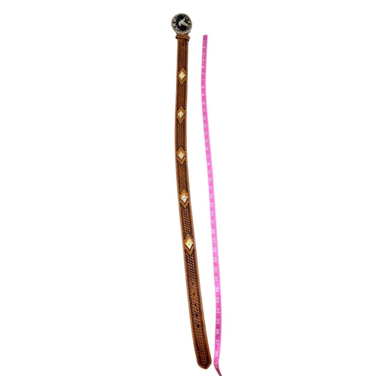 Western Style Tooled Leather Belt With Silver Eagle Buckle