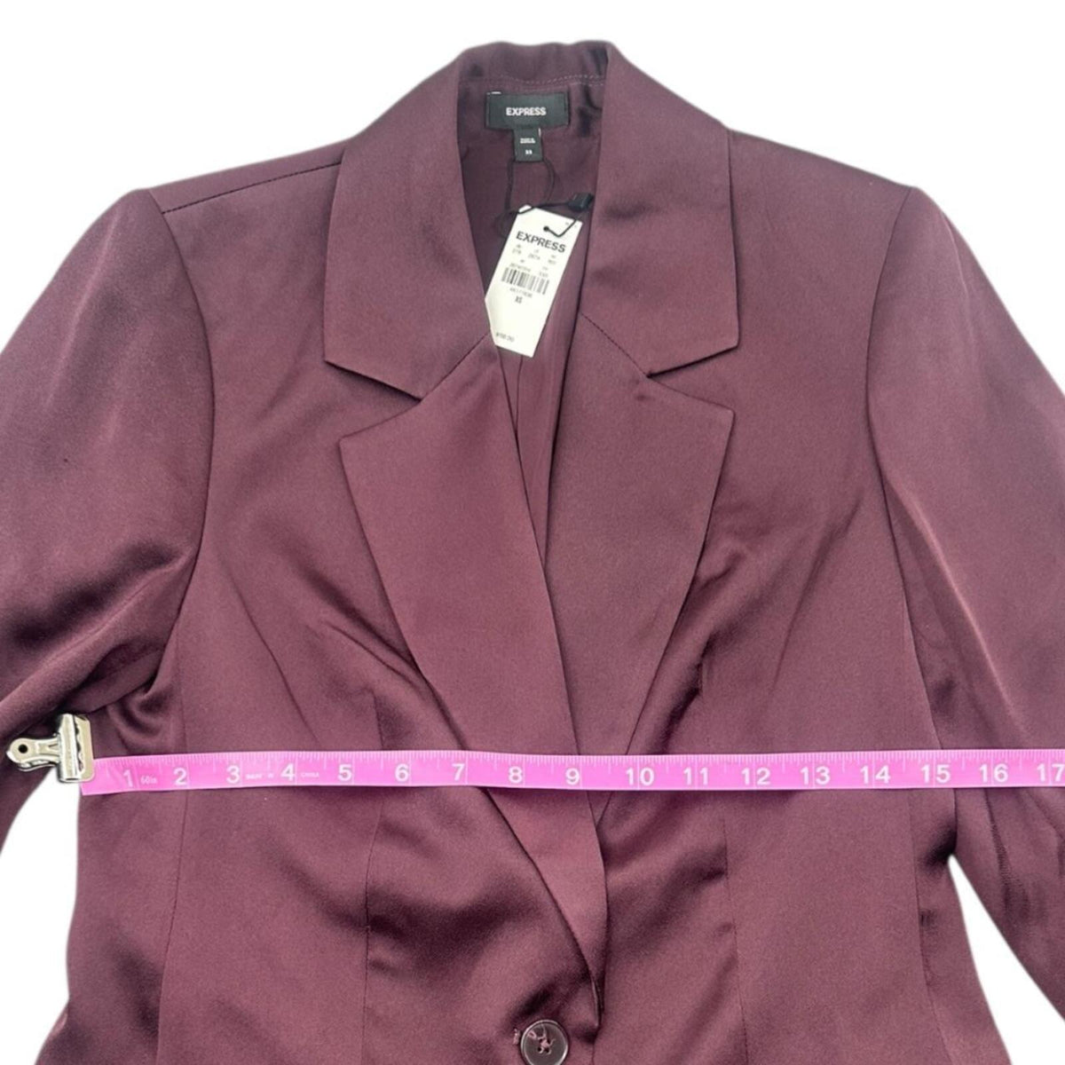 NWOT Express Satin Boyfriend Blazer in Deep Plum Burgundy Elegant Preppy Glam
