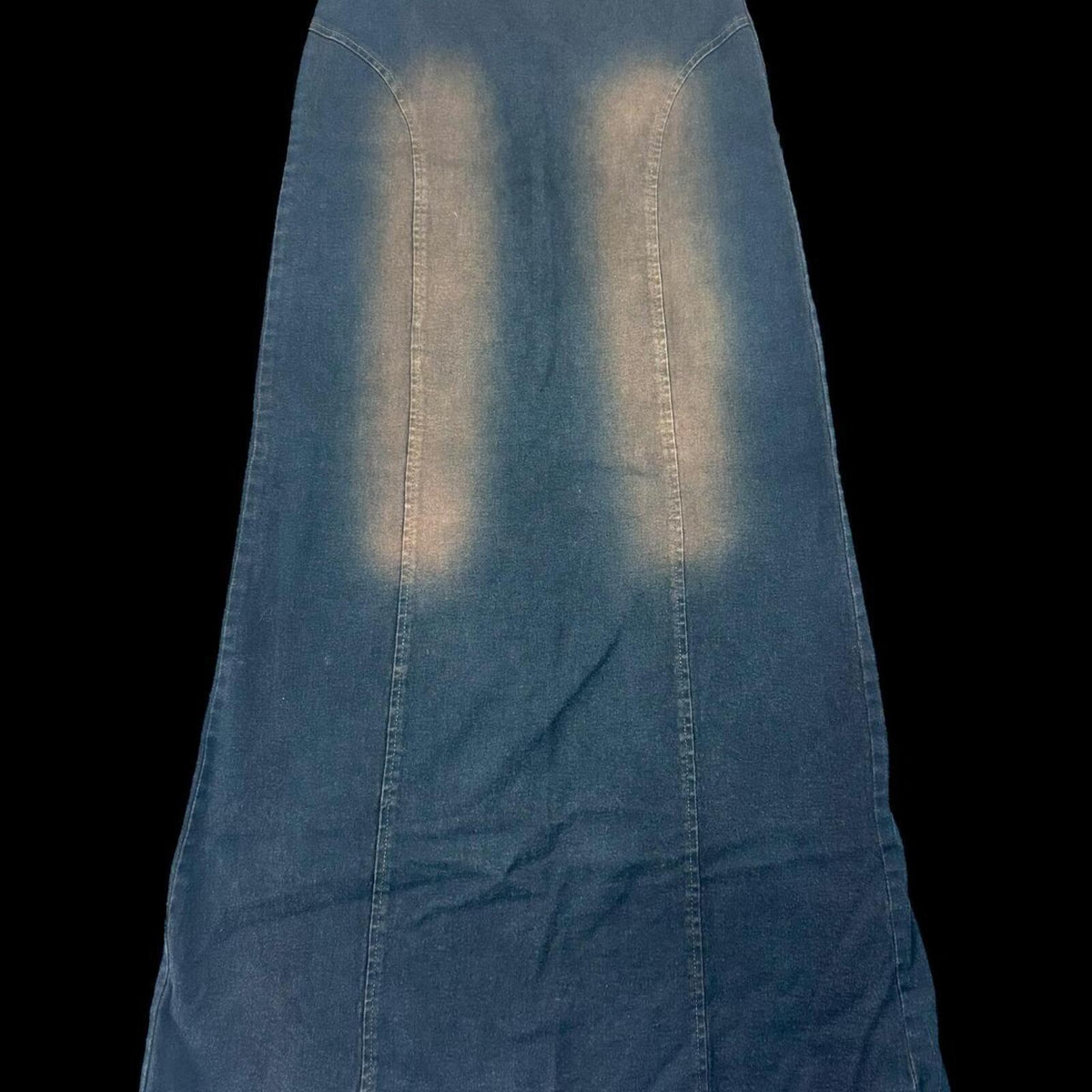 MOA Long Distressed Denim Skirt Dark Wash with Brown Copper Accents