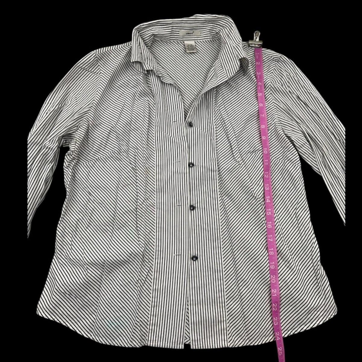 Vintage Edward Black and White Striped Cotton Shirt Classic Preppy Button Up
