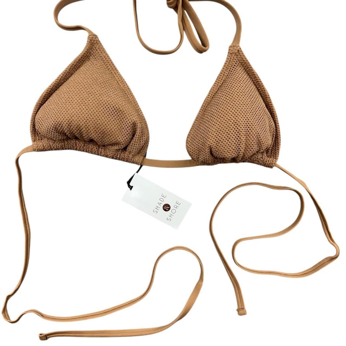 NWT Shade & Shore Crochet Strappy Triangle Bikini Top in Bronze Brown Tan