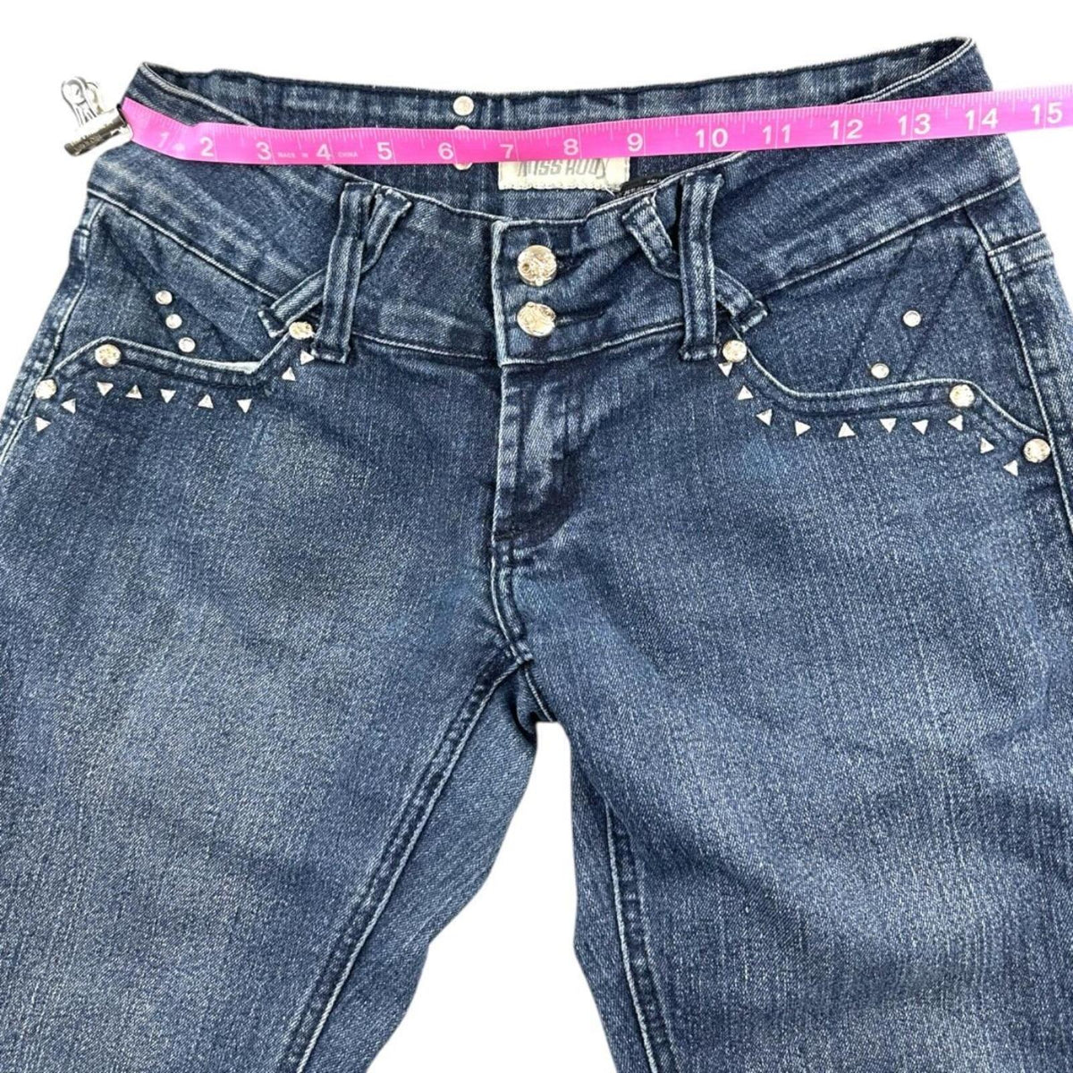 Miss Rudy Dark Wash Embellished Skinny Jeans Y2K Bohemian Indie