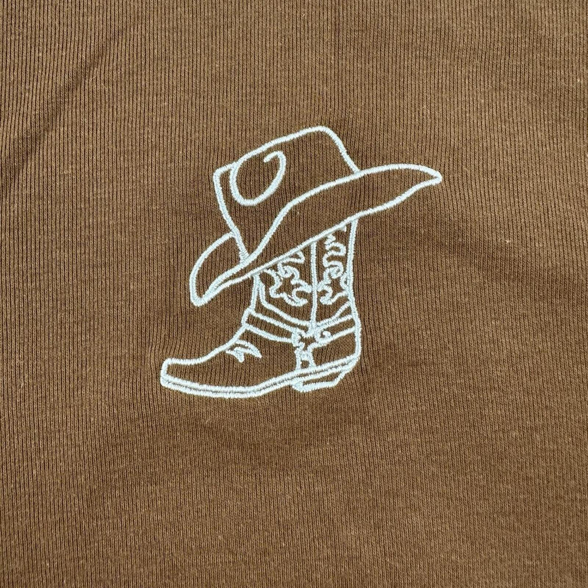 Y2K Cowboy Core Brown and White Raglan Long Sleeve Baby Tee with Embroidery