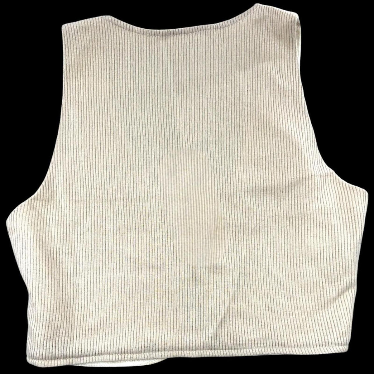 Beige Ribbed Waistcoat Vest with Three Button Closure and V Neck