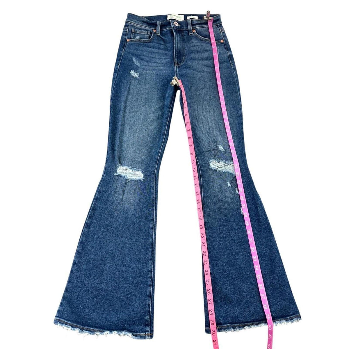 Celebrity Pink RE Generation Flare Jeans in Dark Wash with Distressed Detailing