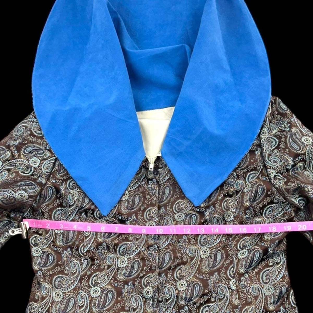 Vintage Paisley Jacket with Blue Velvet Collar Retro 60s 70s Mod Boho