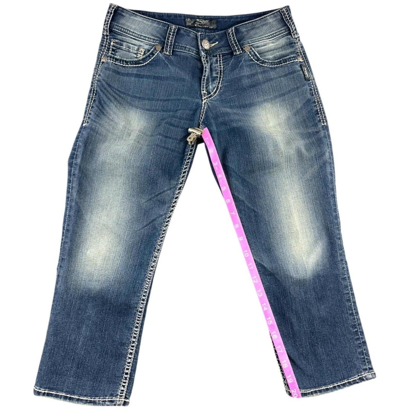 Silver Jeans Co. Natsuki Capri Jeans Mid Rise Medium Wash Blue Denim Cropped Y2K