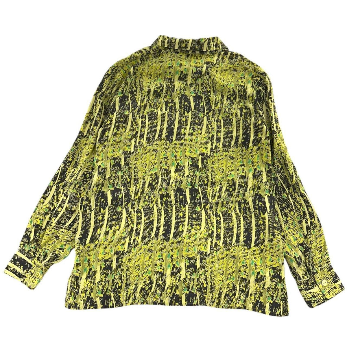 Raffinalla Vintage Neon Lime Yellow and Black Abstract Brushstroke Blouse