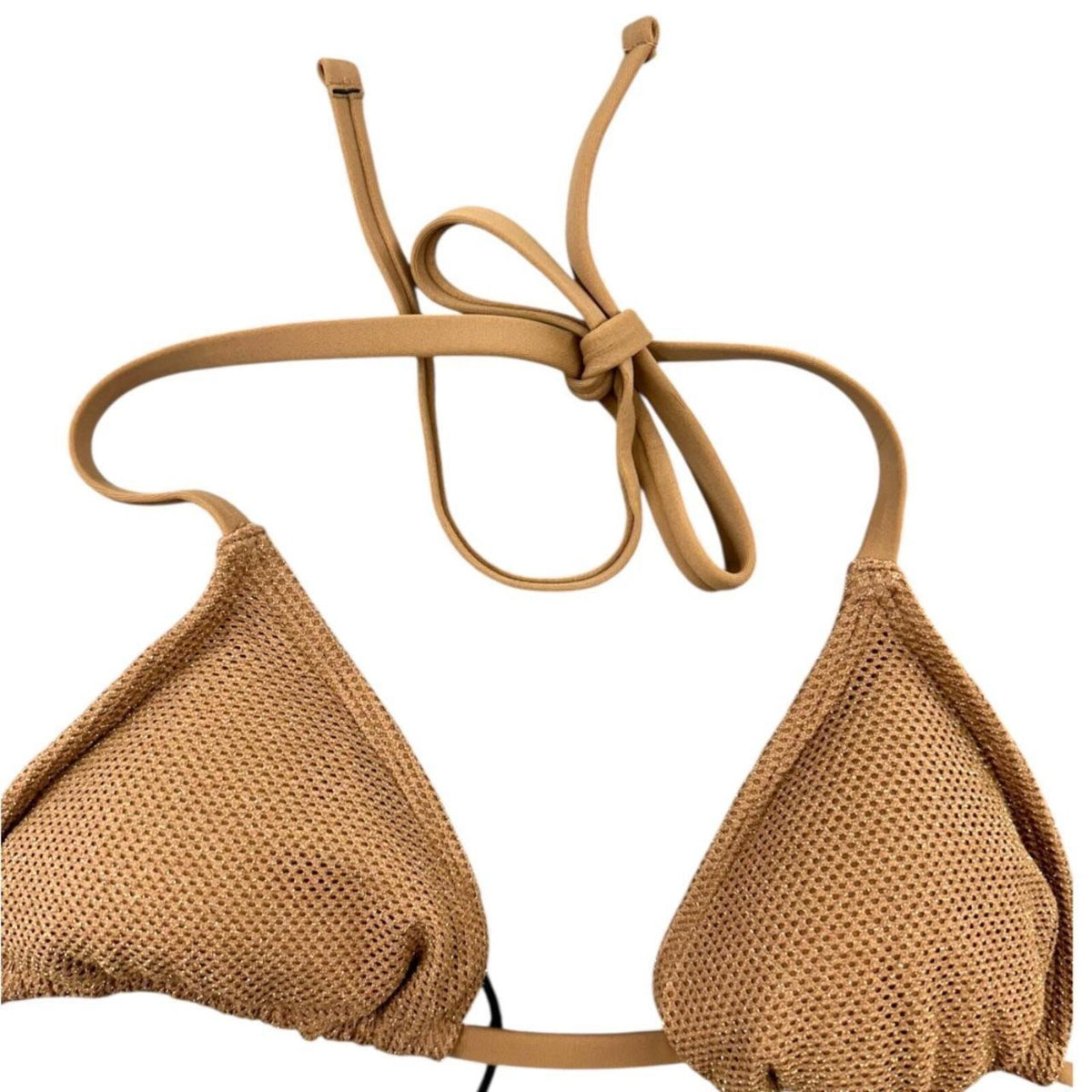 NWT Shade & Shore Crochet Strappy Triangle Bikini Top in Bronze Brown Tan