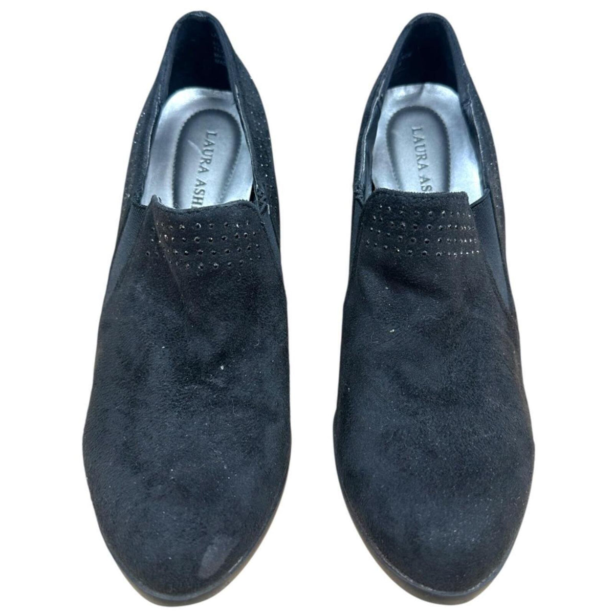 Laura Ashley Farley Black Vegan Suede Ankle Booties with Studded Detailing