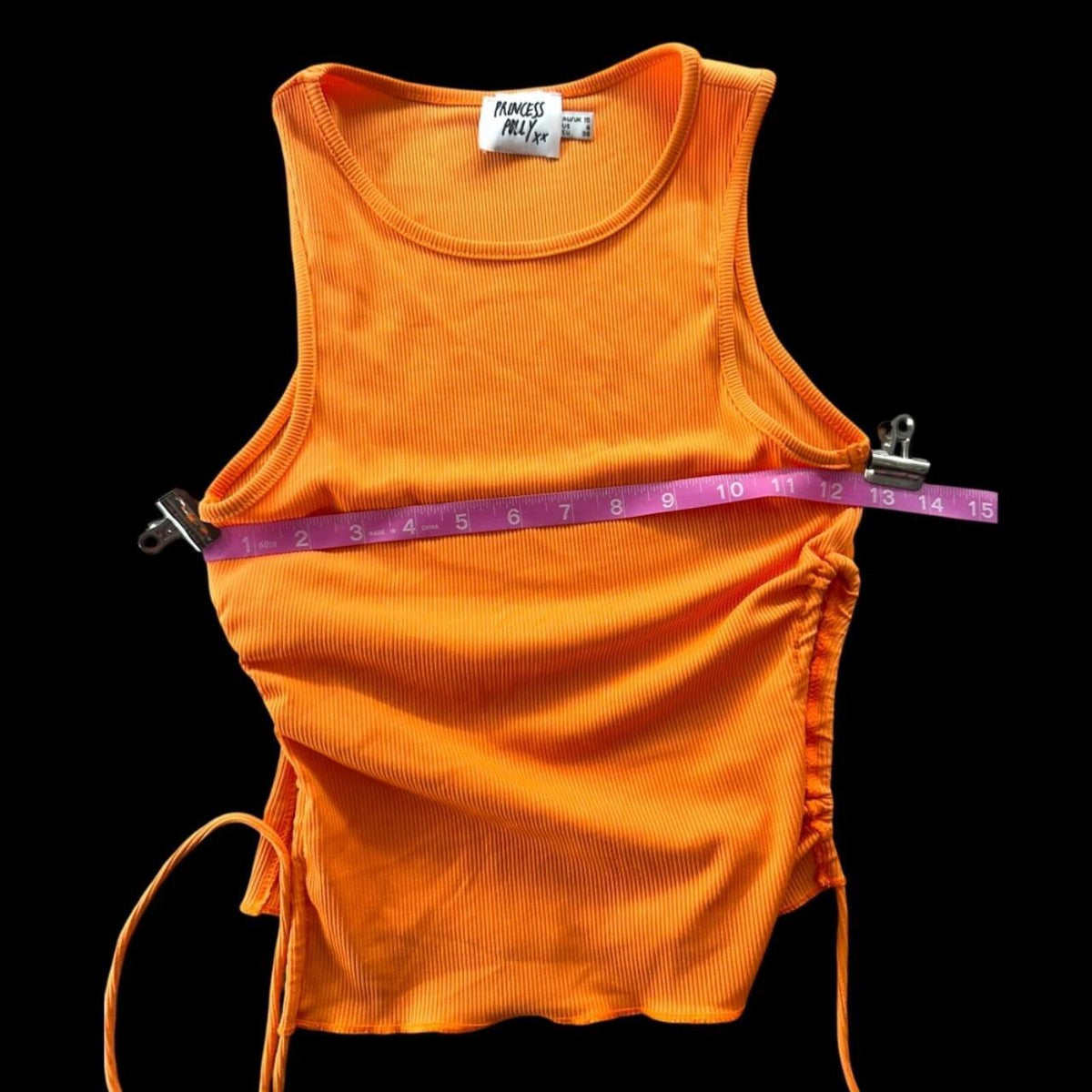 Princess Polly Samara Orange Ribbed Crop Tank Top with Adjustable Side Ties