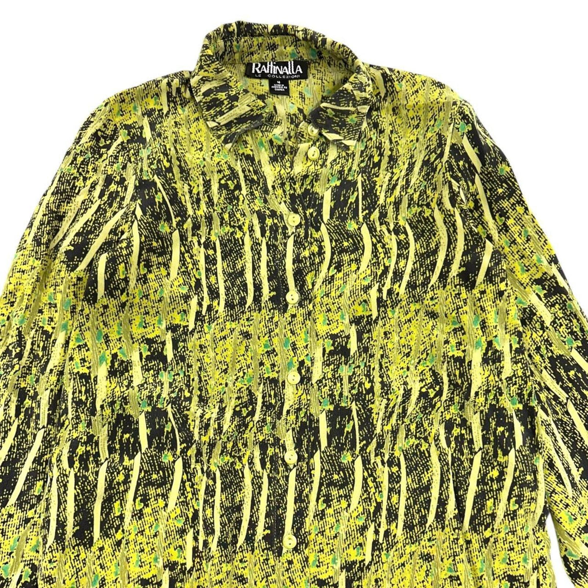 Raffinalla Vintage Neon Lime Yellow and Black Abstract Brushstroke Blouse