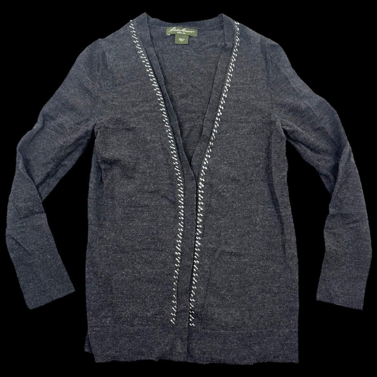 Eddie Bauer Cardigan Gray V Neck Snap Button