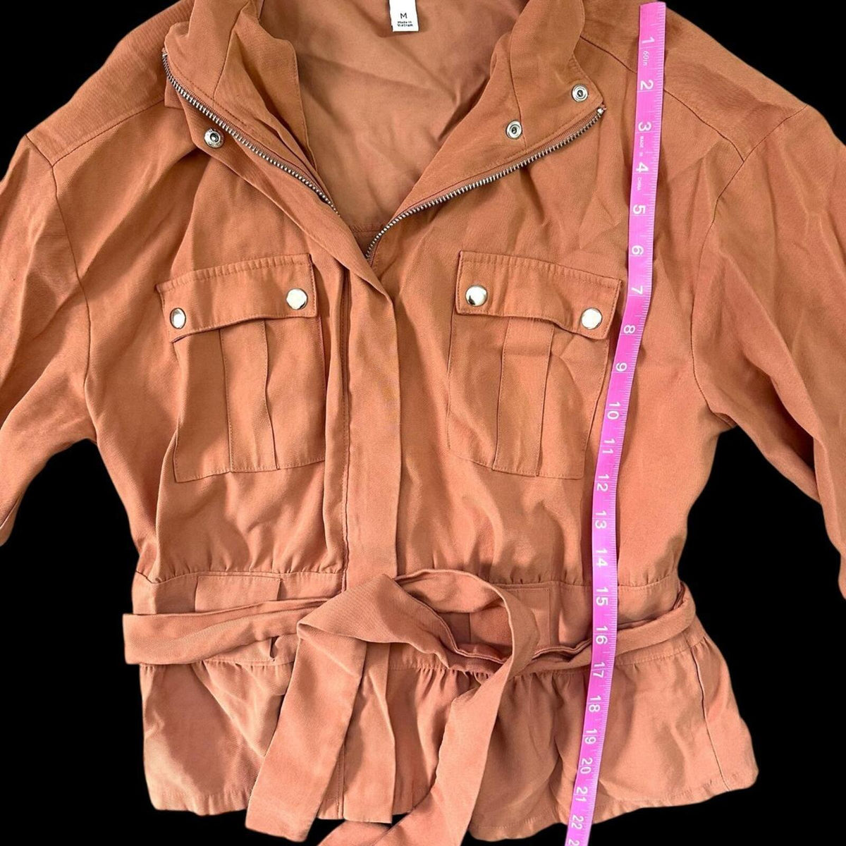 Nine West Belted Utility Military Shacket Pink Orange Bohemian Casual Preppy