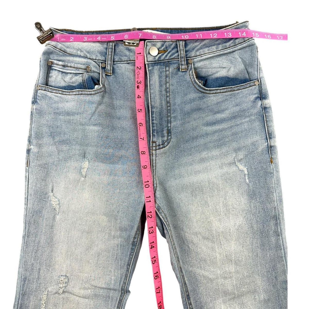 Tinseltown Light Wash Distressed Flare Jeans with Raw Frayed Hem Y2K Boho Style