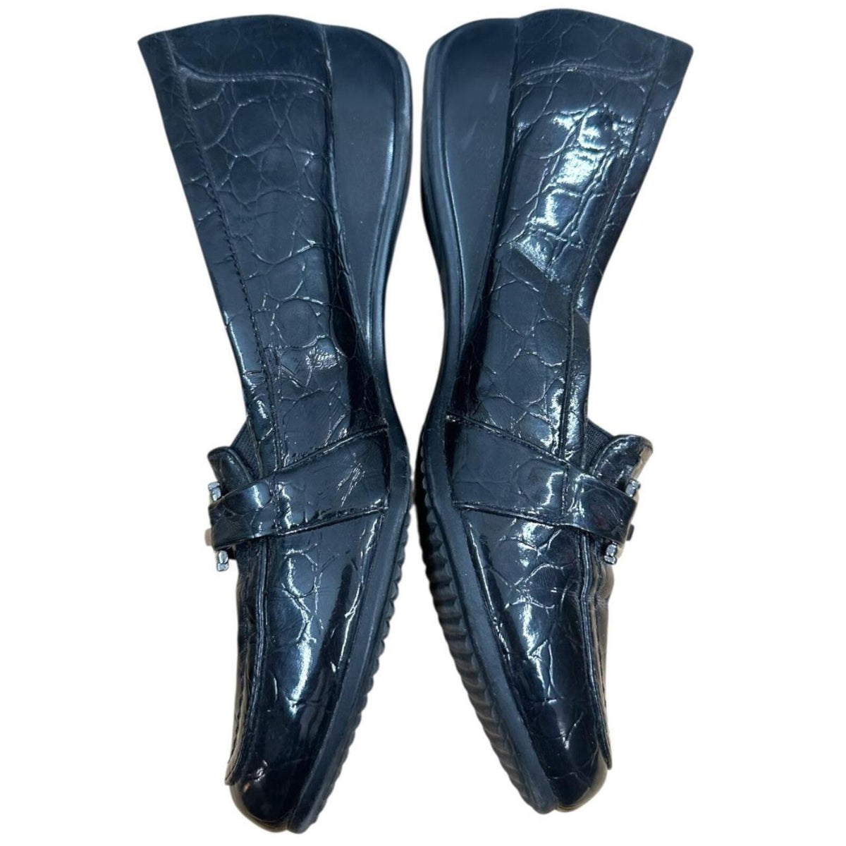 Naturalizer Black Faux Croc Patent Leather Loafers with Metallic