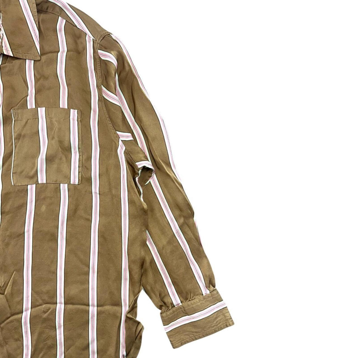 Aerie Satin Striped Button Down Blouse in Mocha Brown 90s Inspired