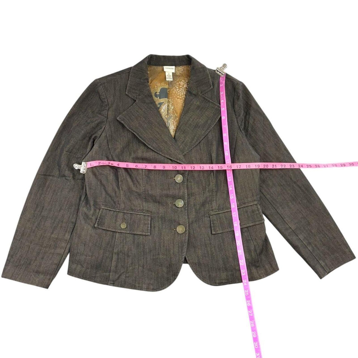 Venezia Vintage 90s Dark Brown Blazer with Gold Paisley Lining Y2K