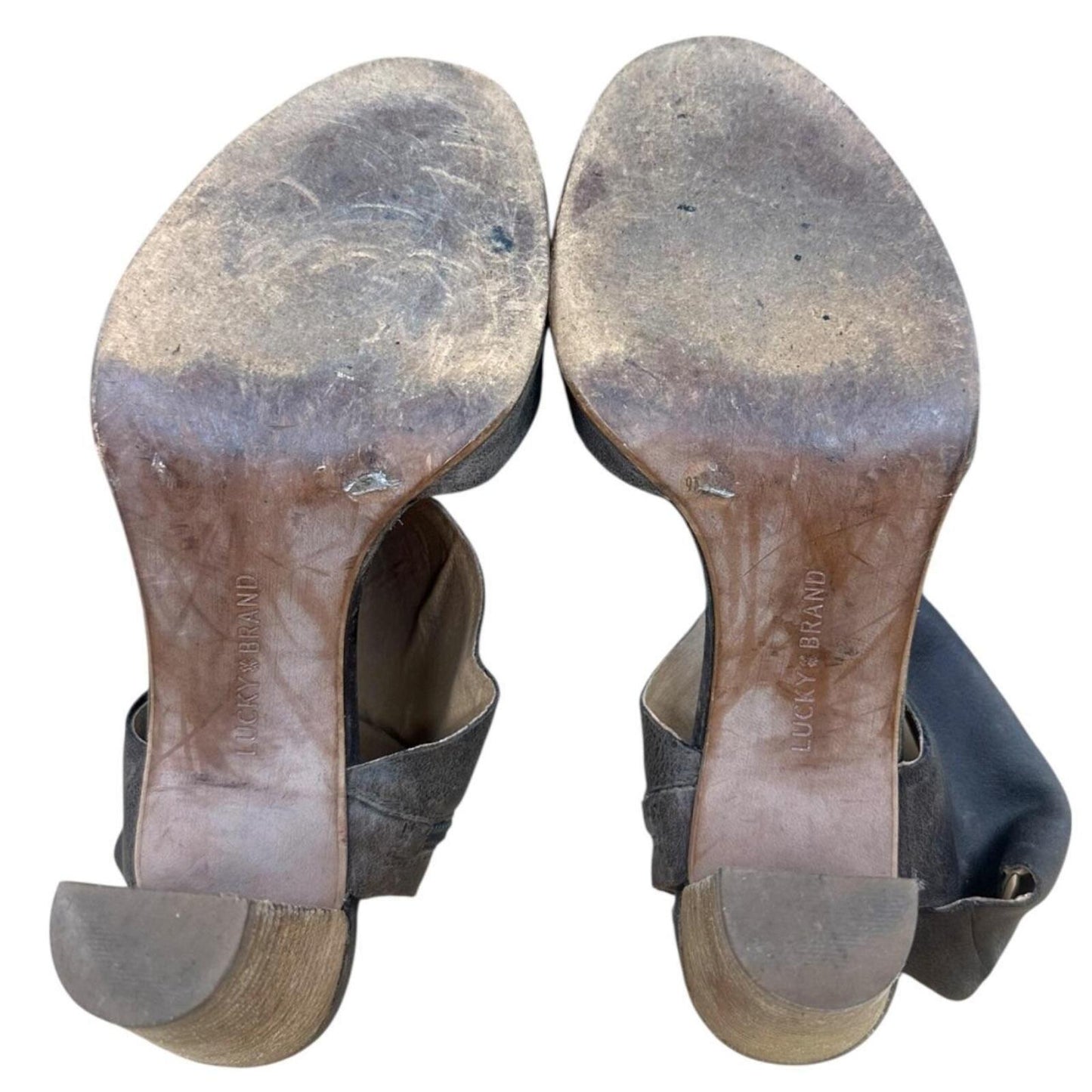 Lucky Brand Jaylin Ankle Cuff Sandals Brown Taupe Distressed Leather Block Heel
