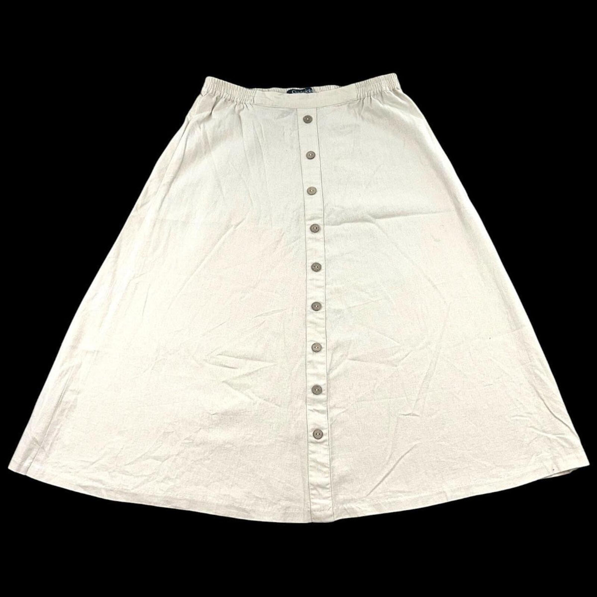Chadwicks Beige Button Front Midi Skirt Petite Small A Line Elastic Waist Boho