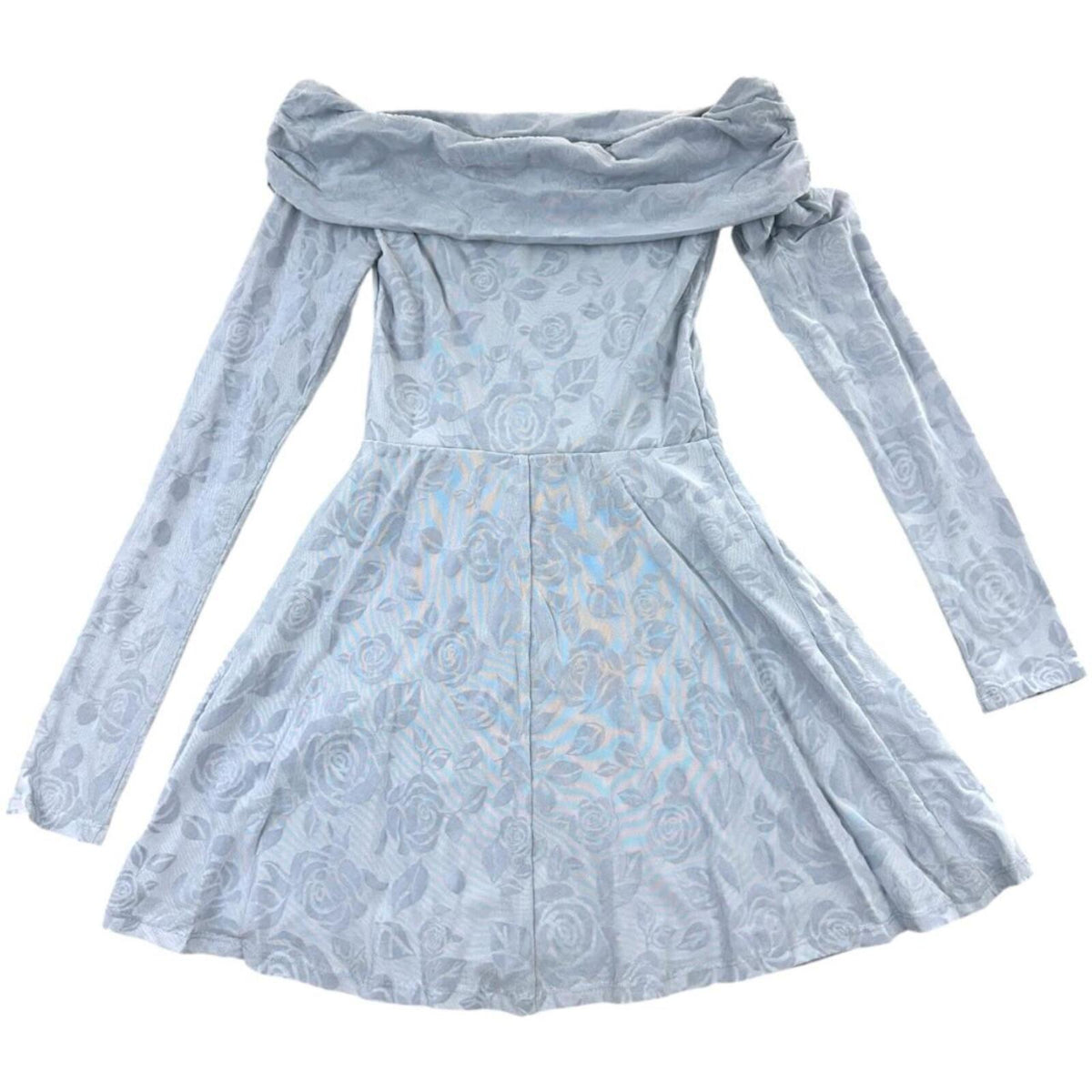 Wild Fable Blue Grey Velvet Rose Floral Off Shoulder Mini Dress