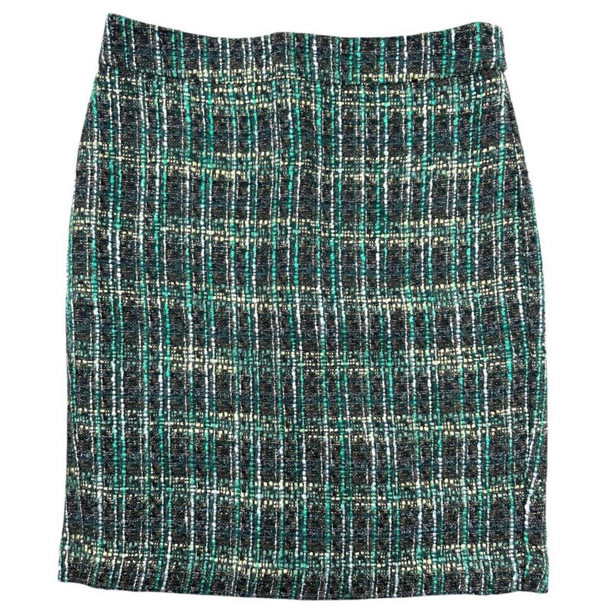 Ann Taylor Tweed Pencil Skirt Green Blue Geometric Pattern Knee Length