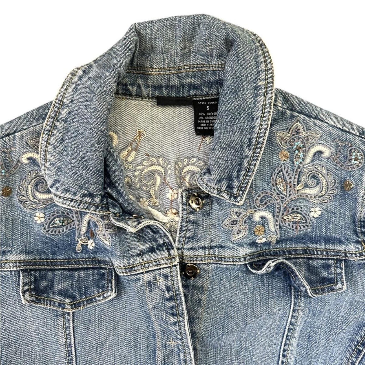 Willi Smith Embroidered Denim Jacket Bohemian Western Y2K