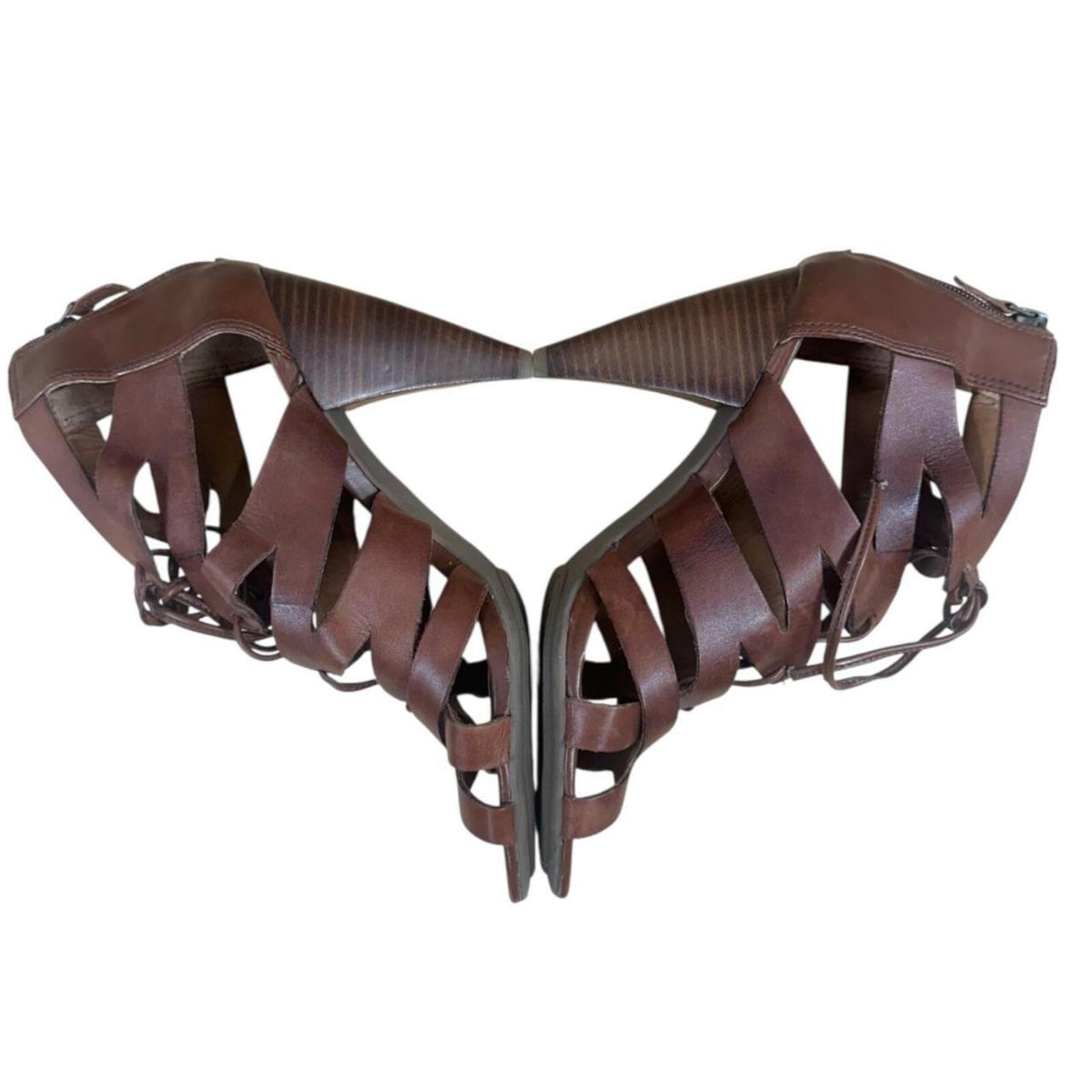 Franco Sarto Lace Up Gladiator Heels Brown Leather