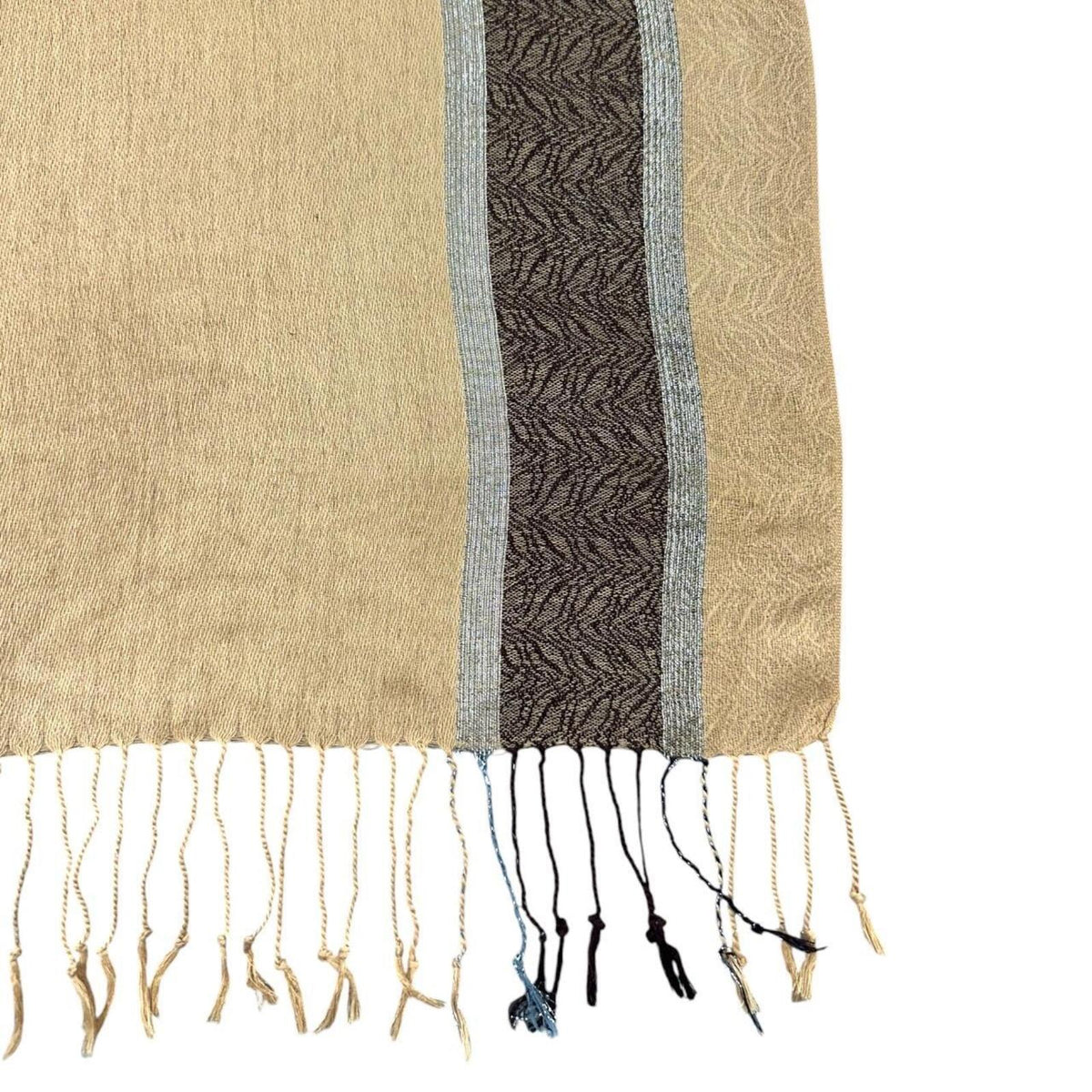 Boho Tan and Brown Fringe Poncho with Cutout and Woven Pattern