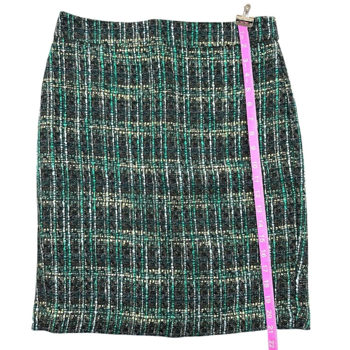 Ann Taylor Tweed Pencil Skirt Green Blue Geometric Pattern Knee Length