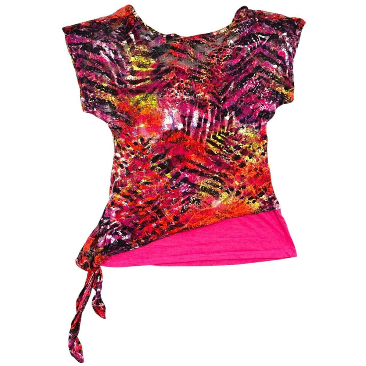 Y2K rue21 Pink Abstract Animal Print Side Tie Tee